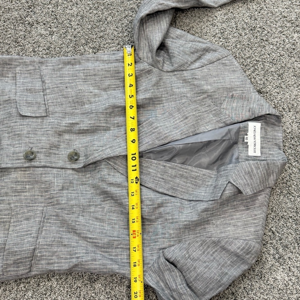 Jones New York Suit 100% Linen Grey Striped 2 Button Blazer Women’s US 10 - Picture 7 of 14